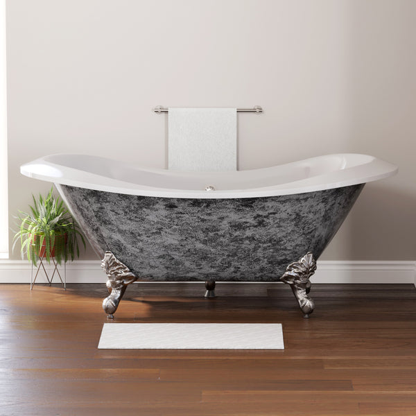 Hand Painted Scorched Platinum Extra Wide Acrylic Double Slipper Clawfoot Tub, Brushed Nickel Feet and No Faucet Holes - ADESXL-NH-BN-SP