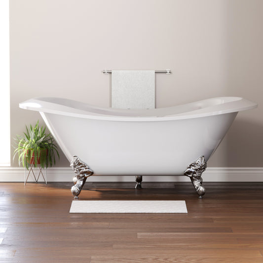 Extra Large Acrylic Double Slipper Clawfoot Tub, Polished Chrome Feet and Deck Mount Faucet Holes - ADESXL-DH-CP