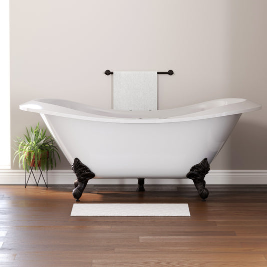 Extra Large Acrylic Double Slipper Clawfoot Tub, Oil Rubbe Bronze Feet and Deck Mount Faucet Holes - ADESXL-DH-ORB