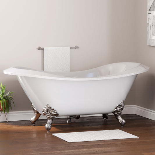 Extra Large Acrylic Double Slipper Clawfoot Tub, Brushed Nickel Feet and Continuous Rim - ADESXL-NH-BN