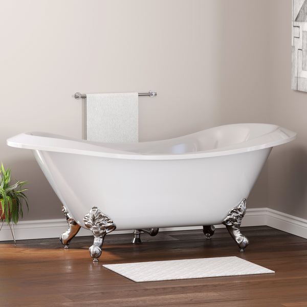 Extra Large Acrylic Double Slipper Clawfoot Tub, Polished Chrome Feet and Continuous Rim - ADESXL-NH-CP