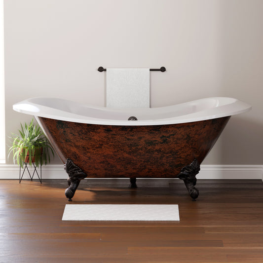 Hand Painted Copper Bronze XL Acrylic Double Slipper Clawfoot Tub with no Faucet Holes - ADESXL-NH-ORB-CB