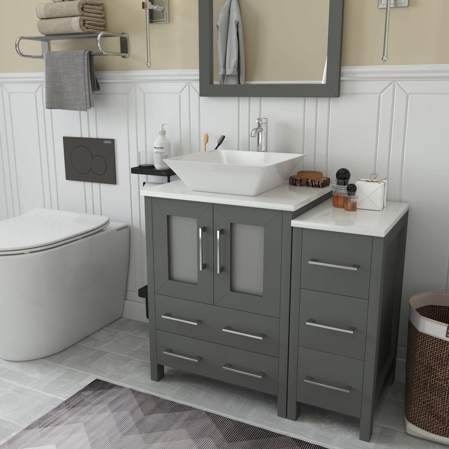 36 Inch Single Sink Bathroom Vanity in Gray with Marble Countertop - Vanity Art VA3124-36G