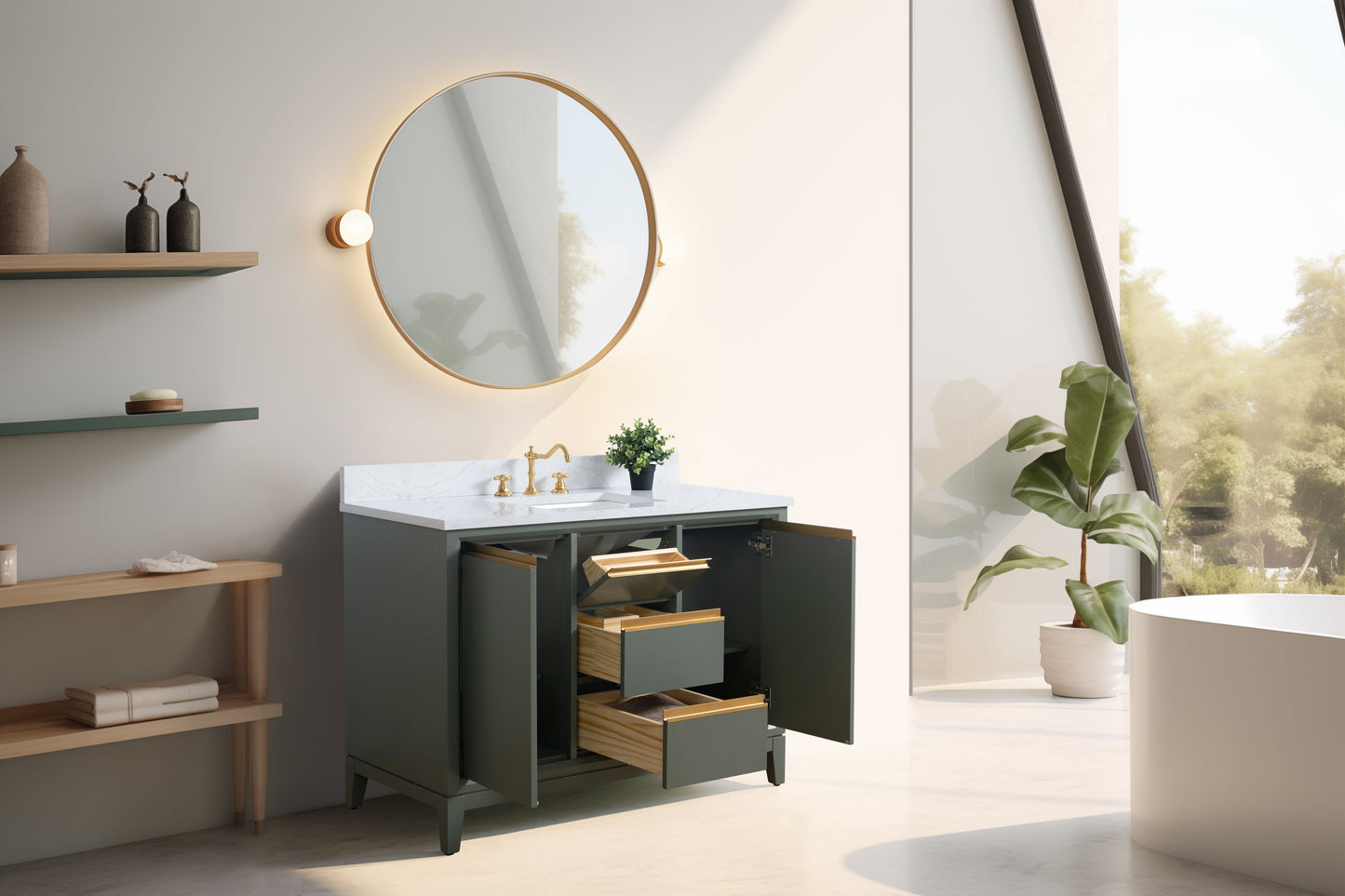 48 Inch Single Sink Bathroom Vanity in Vintage Green with Marble Countertop - Vanity Art VA8048-VG