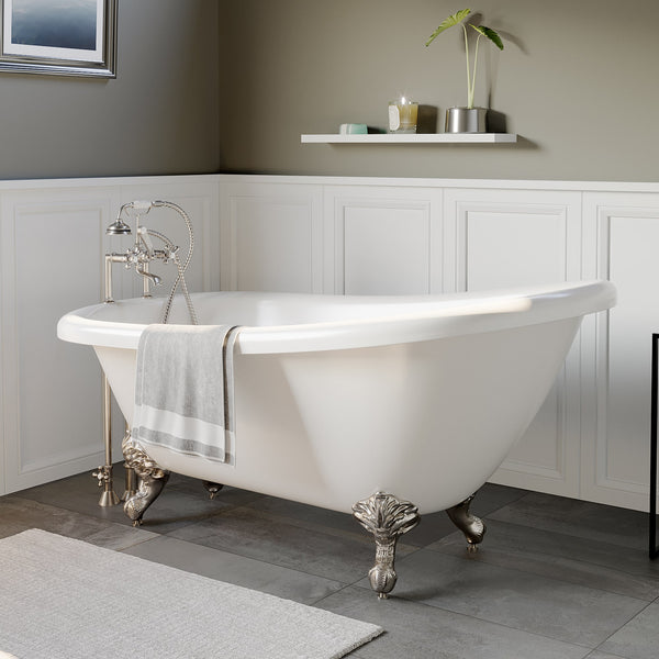 61 Inch Acrylic  Slipper Soaking Tub with and Complete Brushed Nickel Plumbing Package - AST61-463D-6-PKG-BN-7DH