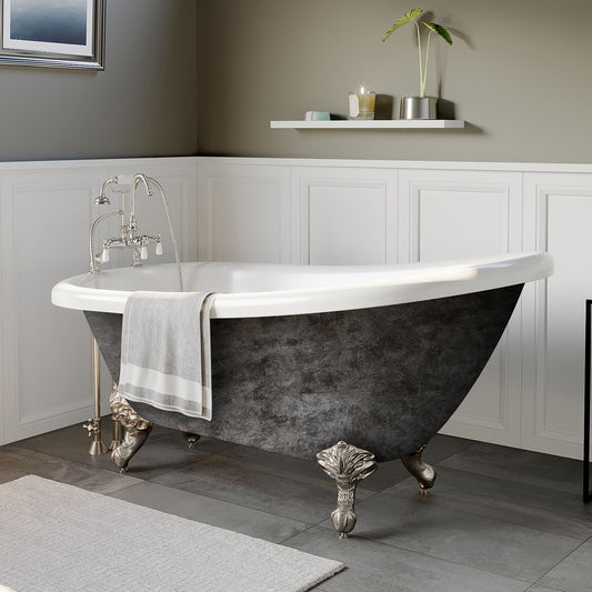 Hand Painted Scorched Platinum Acrylic Slipper Bathtub with No Faucet Holes and Polished Chrome Claw Feet - AST61-DH-BN-SP