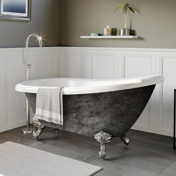 Hand Painted Scorched Platinum Acrylic Slipper Bathtub with No Faucet Holes and Polished Chrome Claw Feet - AST61-NH-CP-SP