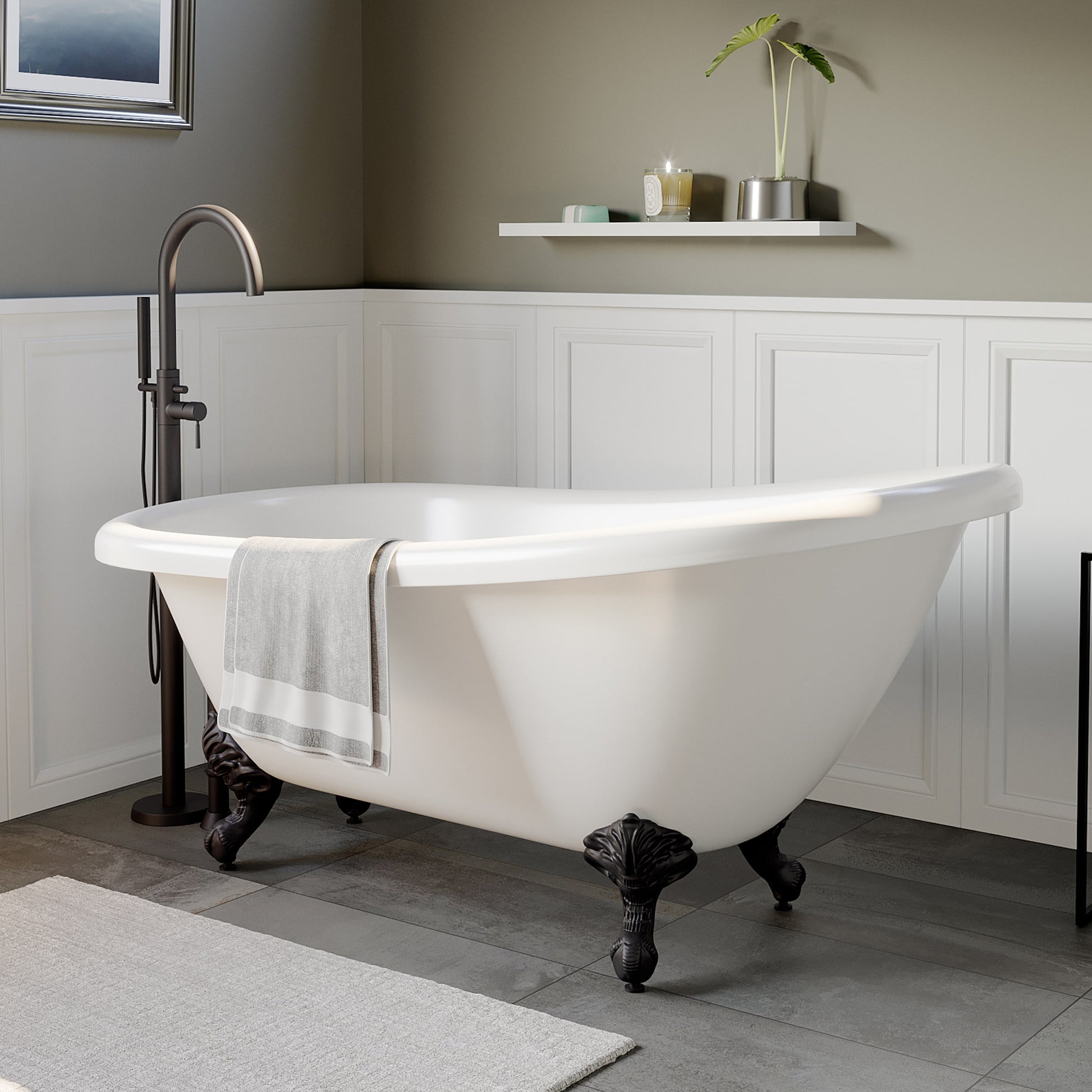 Acrylic Slipper Soaking Tub with Continuous Rim and Oil Rubbed Bronze Feet - AST61-NH-ORB