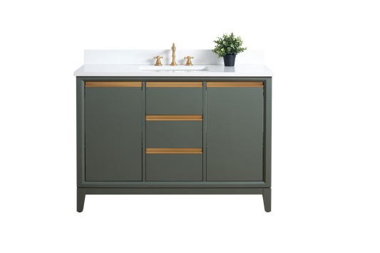 48 Inch Single Sink Bathroom Vanity in Vintage Green with Marble Countertop - Vanity Art VA8048-VG