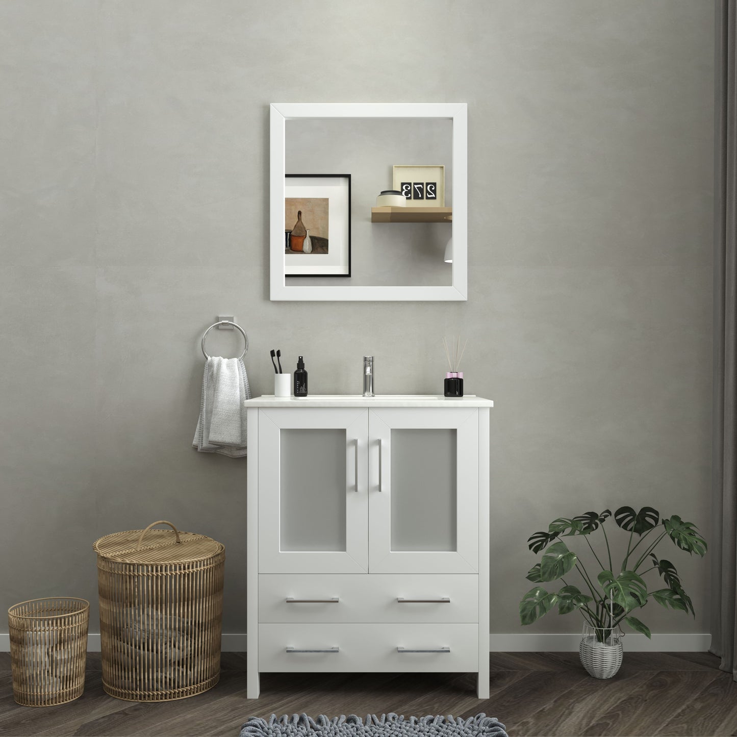 30 Inch Single Sink Bathroom Vanity in White with Ceramic Countertop - Vanity Art VA3030W