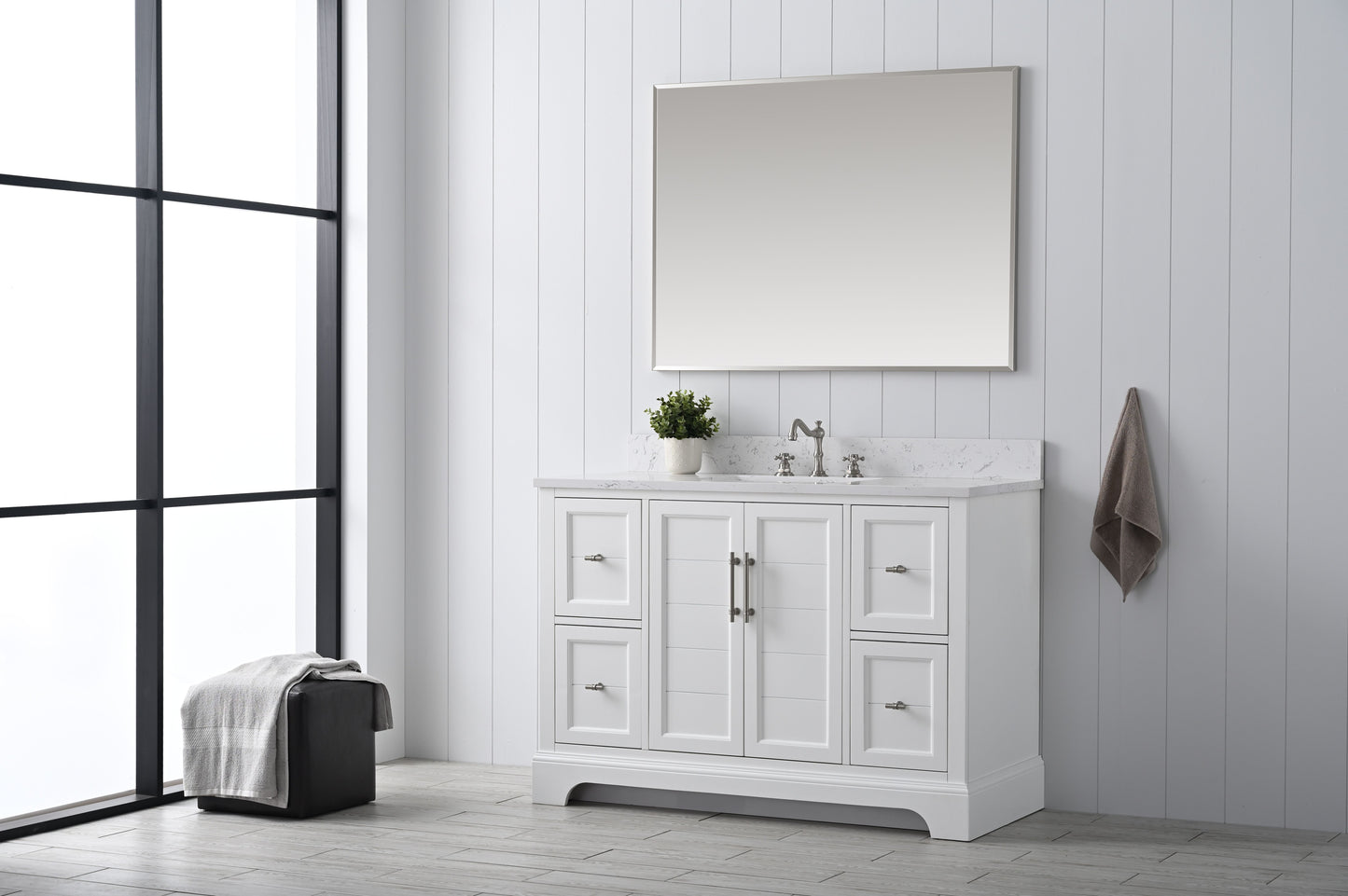 48 Inch Single Sink Bathroom Vanity in White with Marble Countertop & Backsplash - Vanity Art VA5048-W