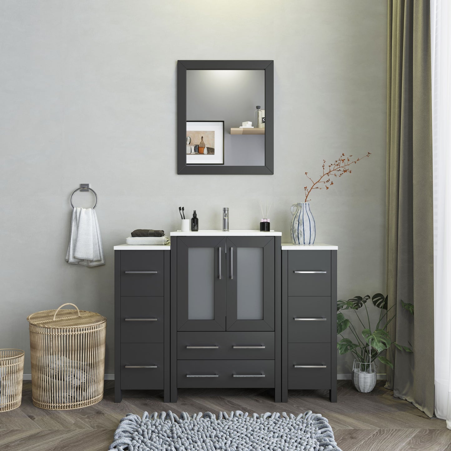 48 Inch Single Sink Bathroom Vanity in Espresso with Ceramic Countertop - Vanity Art VA3024-48E