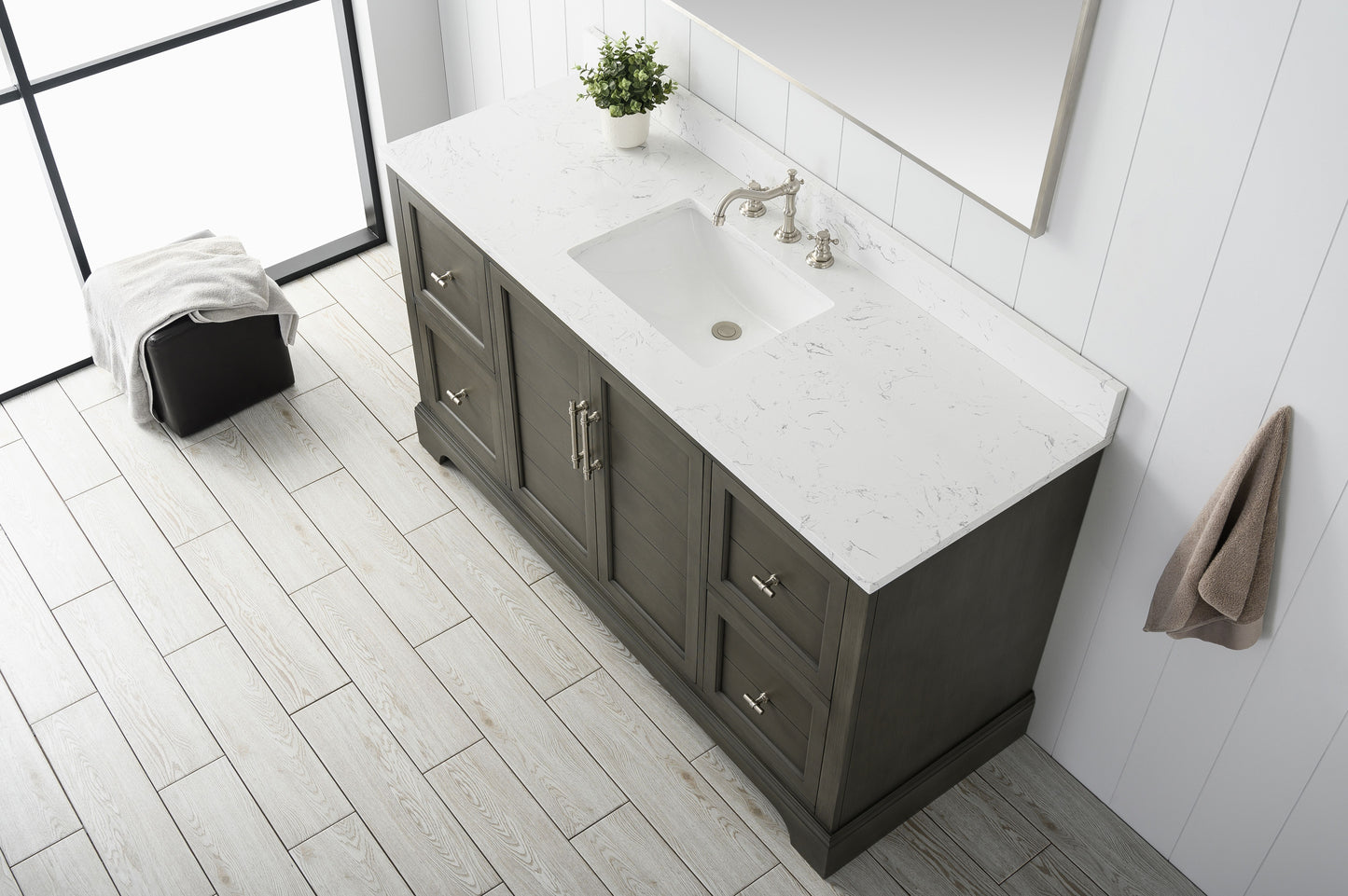 60 Inch Single Sink Bathroom Vanity in Gray with Marble Countertop & Backsplash - Vanity Art VA5060-SSG