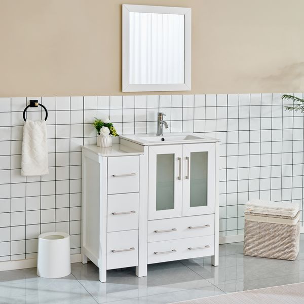 36 Inch Single Sink Bathroom Vanity in White with Ceramic Countertop - Vanity Art VA3024-36W