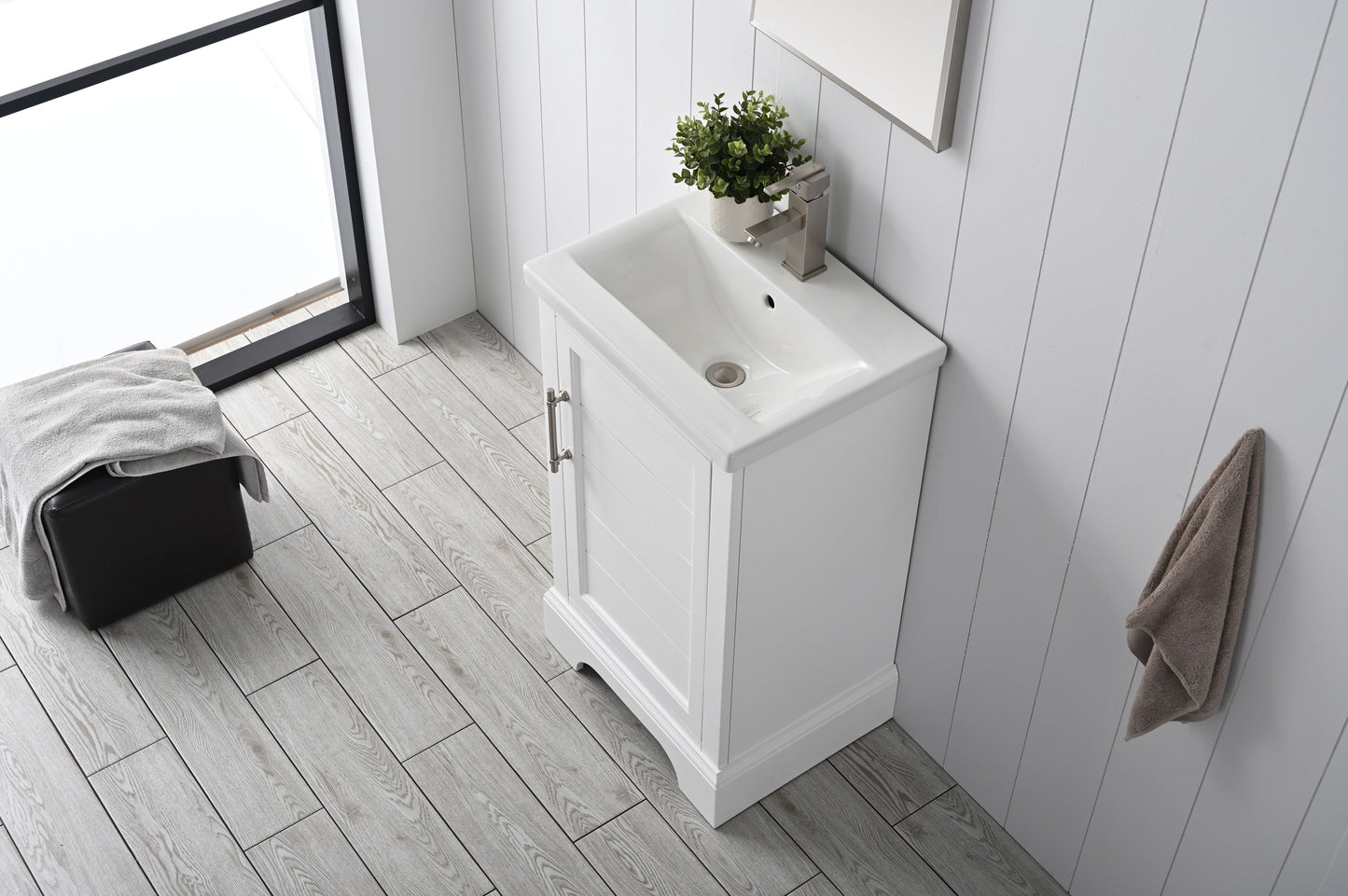 20 Inch Single Sink Bathroom Vanity in White with Ceramic Sink and Countertop - Vanity Art VA5020-W