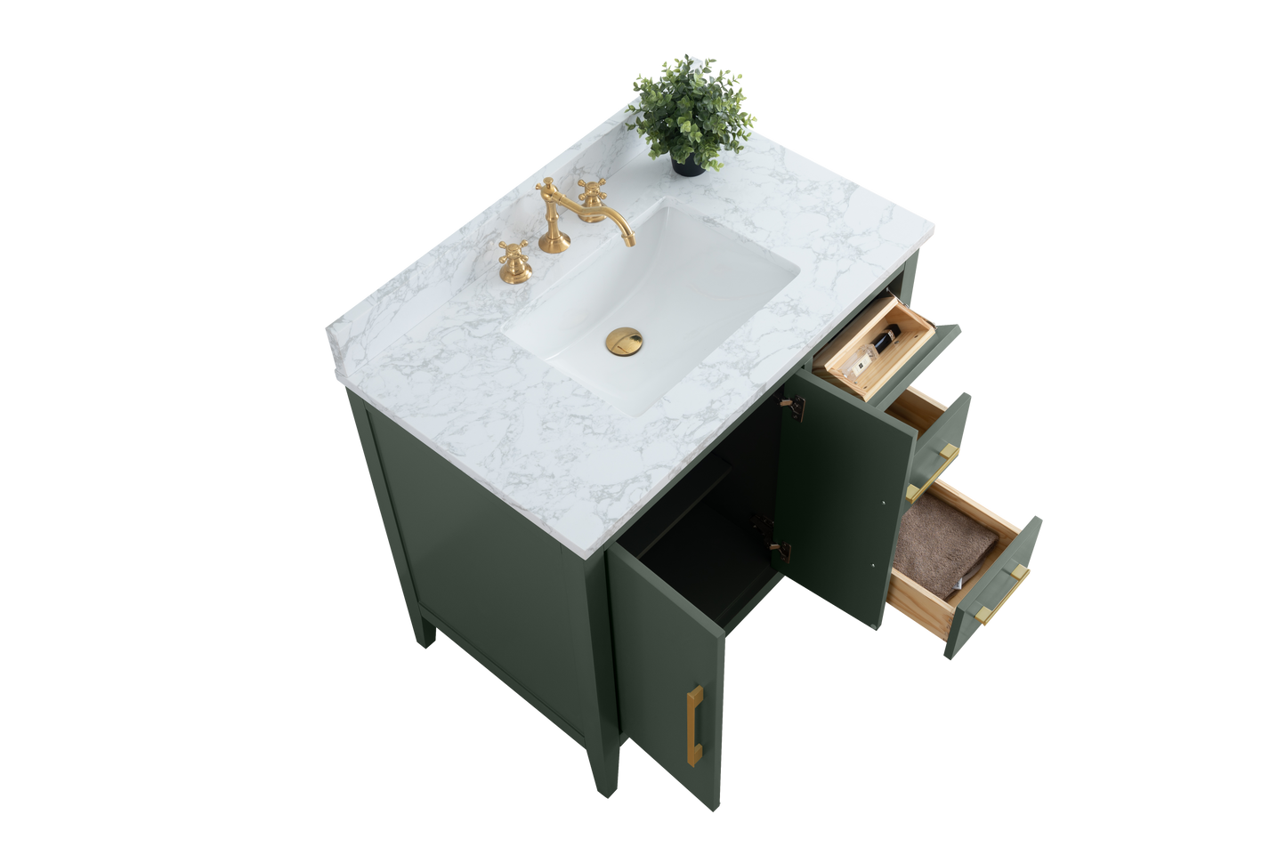 36 Inch Single Sink Bathroom Vanity in Vintage Green with Marble Countertop - Vanity Art VA9036-VG