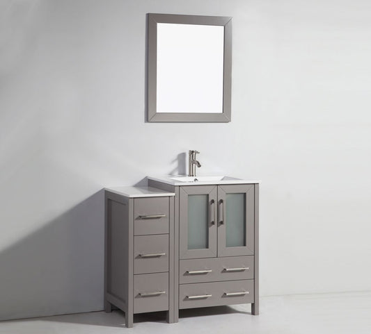 36 Inch Single Sink Bathroom Vanity in Gray with Ceramic Countertop - Vanity Art VA3024-36G