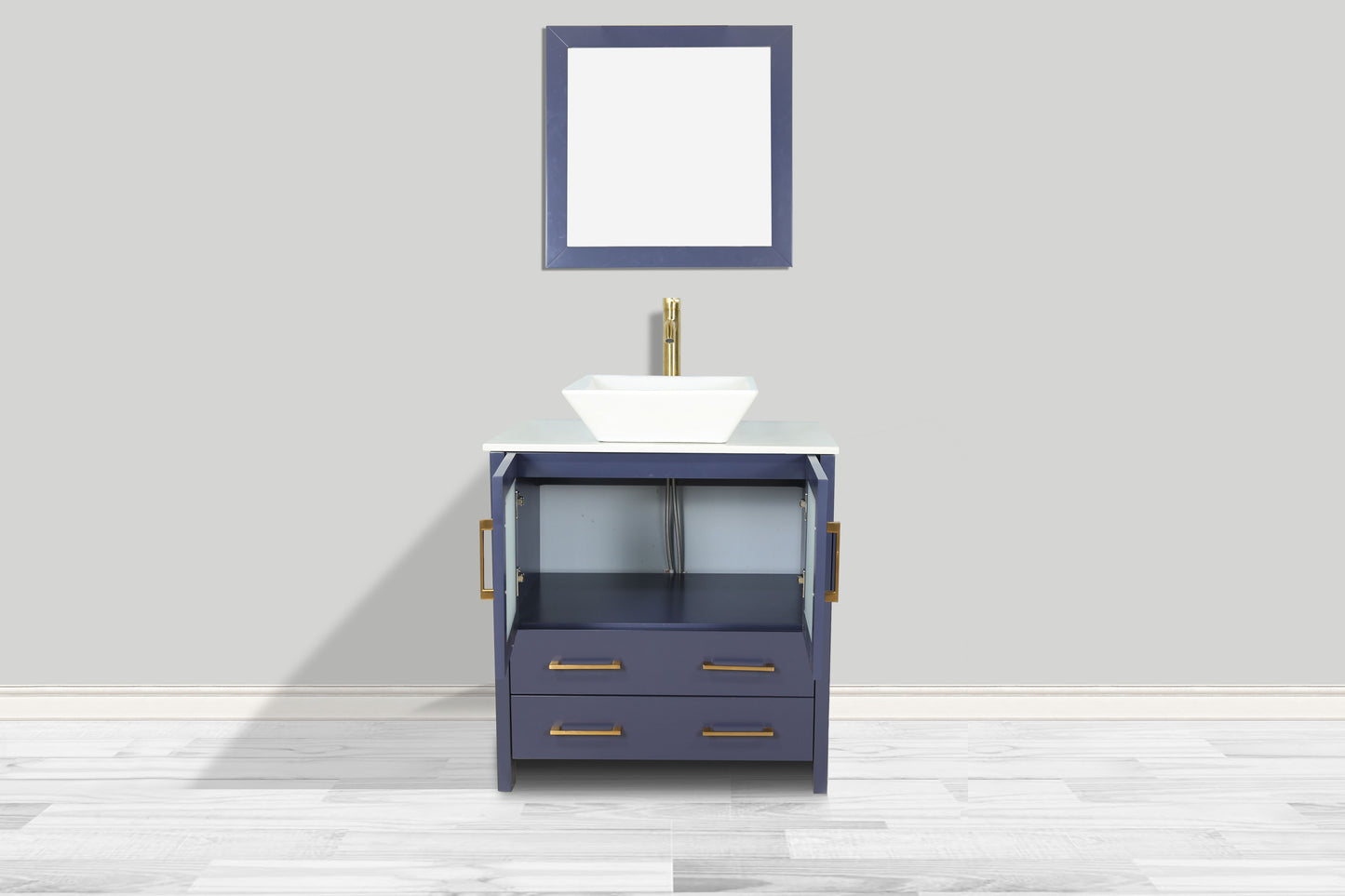 30 Inch Single Sink Bathroom Vanity in Blue with Marble Countertop - Vanity Art VA3130B