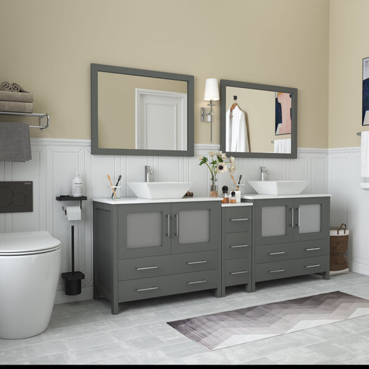 84 Inch Double Sink Bathroom Vanity in Gray with Marble Countertop - Vanity Art VA3136-84G