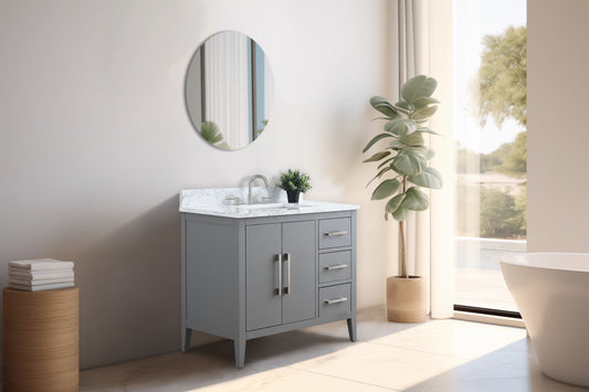 36 Inch Single Sink Bathroom Vanity in Cashmere Gray with Marble Countertop - Vanity Art VA9036-G