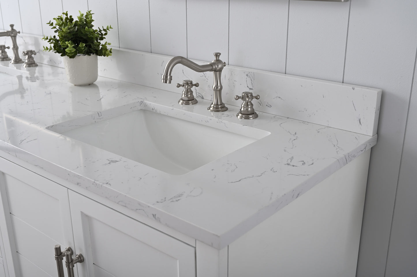 72 Inch Double Sink Bathroom Vanity in White with Marble Countertop & Backsplash - Vanity Art VA5072-DW