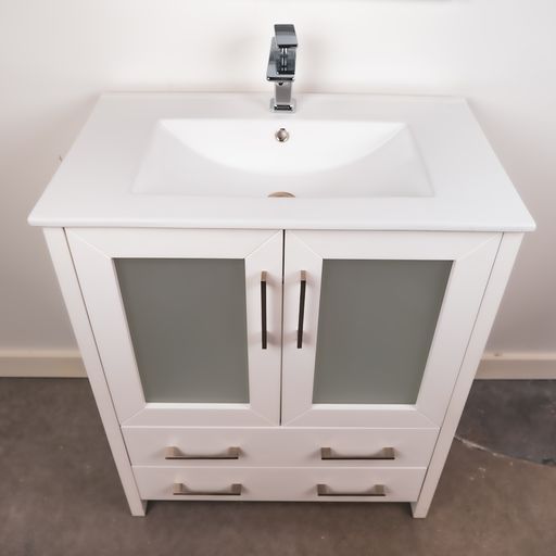 30 Inch Single Sink Bathroom Vanity in White with Ceramic Countertop - Vanity Art VA3030W