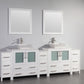 96 Inch Double Sink Bathroom Vanity in White with Marble Countertop - Vanity Art VA3130-96W