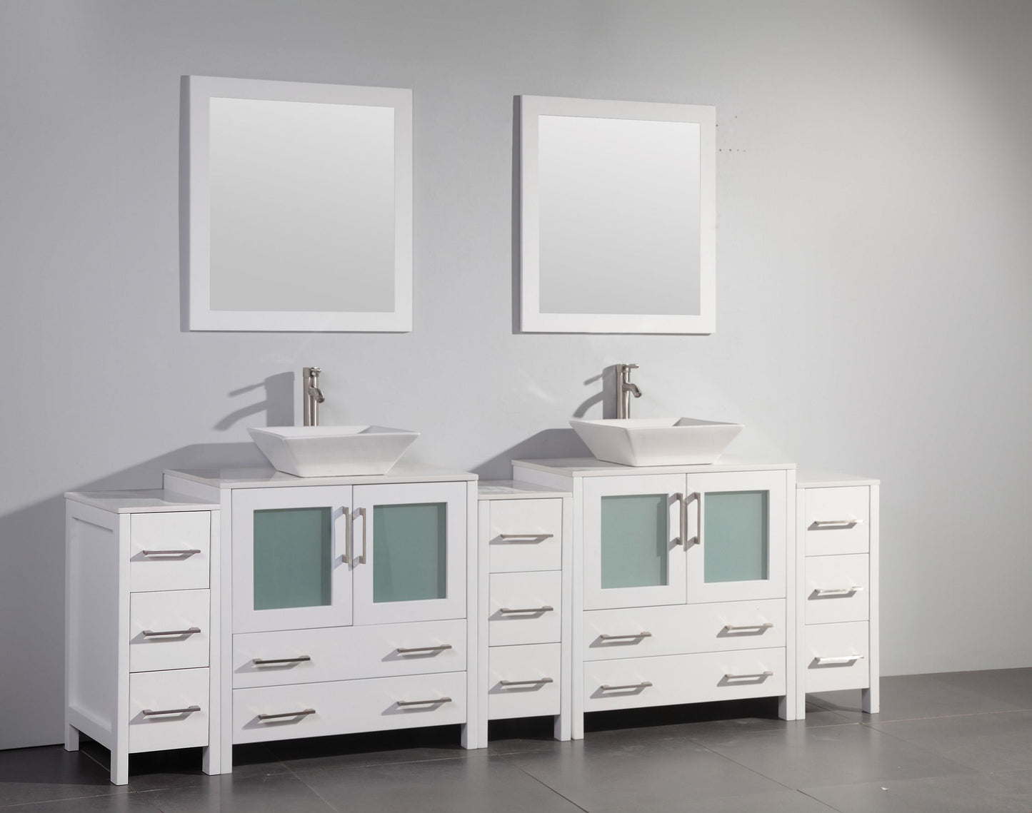 96 Inch Double Sink Bathroom Vanity in White with Marble Countertop - Vanity Art VA3130-96W