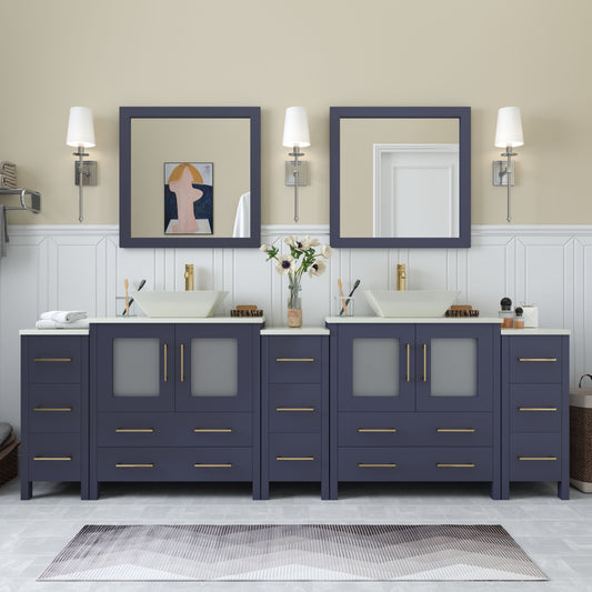 96 Inch Double Sink Bathroom Vanity in Blue with Marble Countertop - Vanity Art VA3130-96B