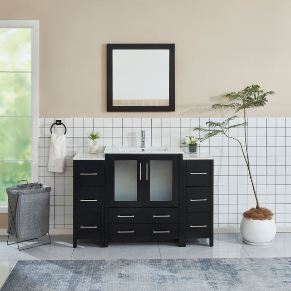 54 Inch Single Sink Bathroom Vanity in Espresso with Ceramic Countertop - Vanity Art VA3030-54E