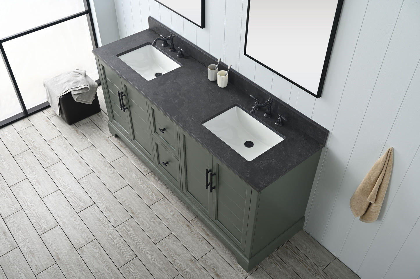 72 Inch Double Sink Bathroom Vanity in Vintage Green with Marble Countertop & Backsplash - Vanity Art VA5072-DVG