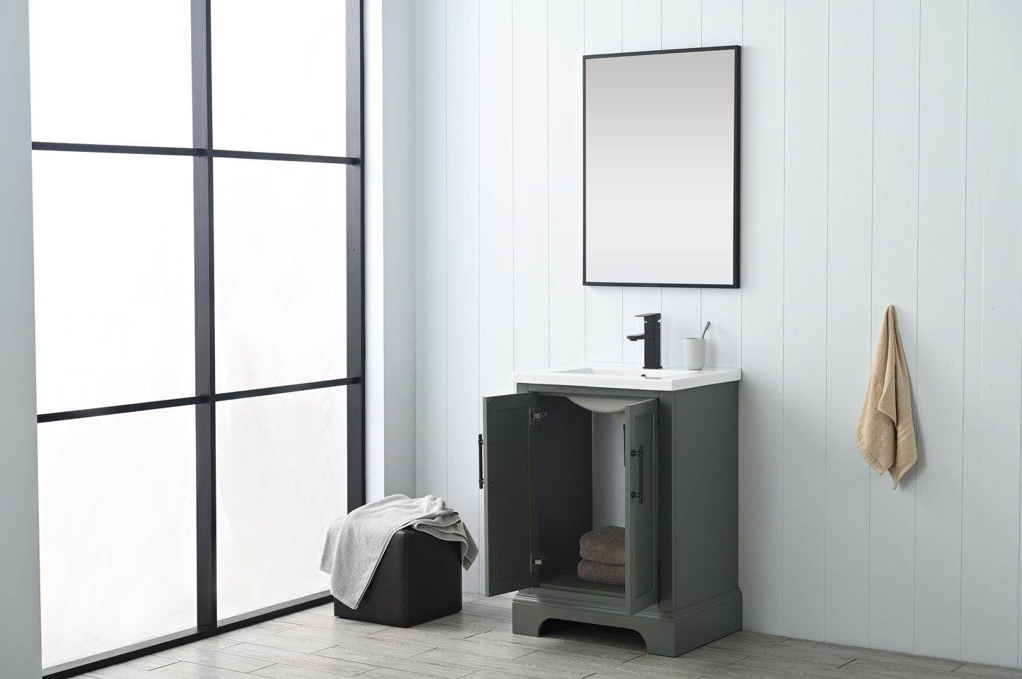 24 Inch Single Sink Bathroom Vanity in Vintage Green with Ceramic Sink and Countertop - Vanity Art VA5024-VG