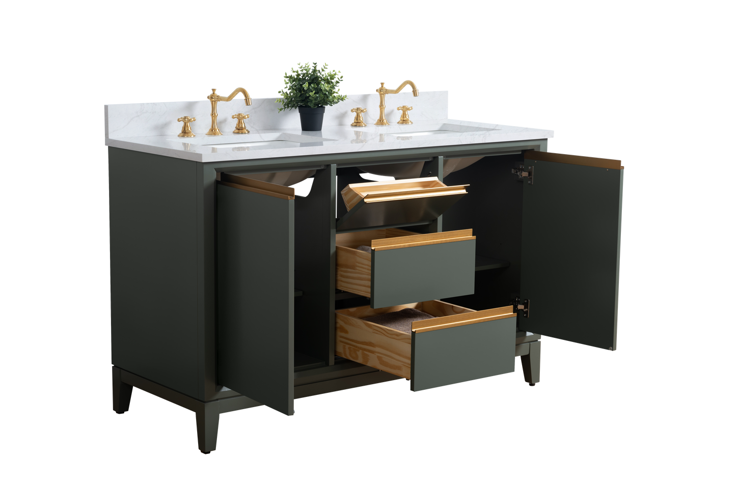 54 Inch Double Sink Bathroom Vanity in Vintage Green with Marble Countertop - Vanity Art VA8054-DVG