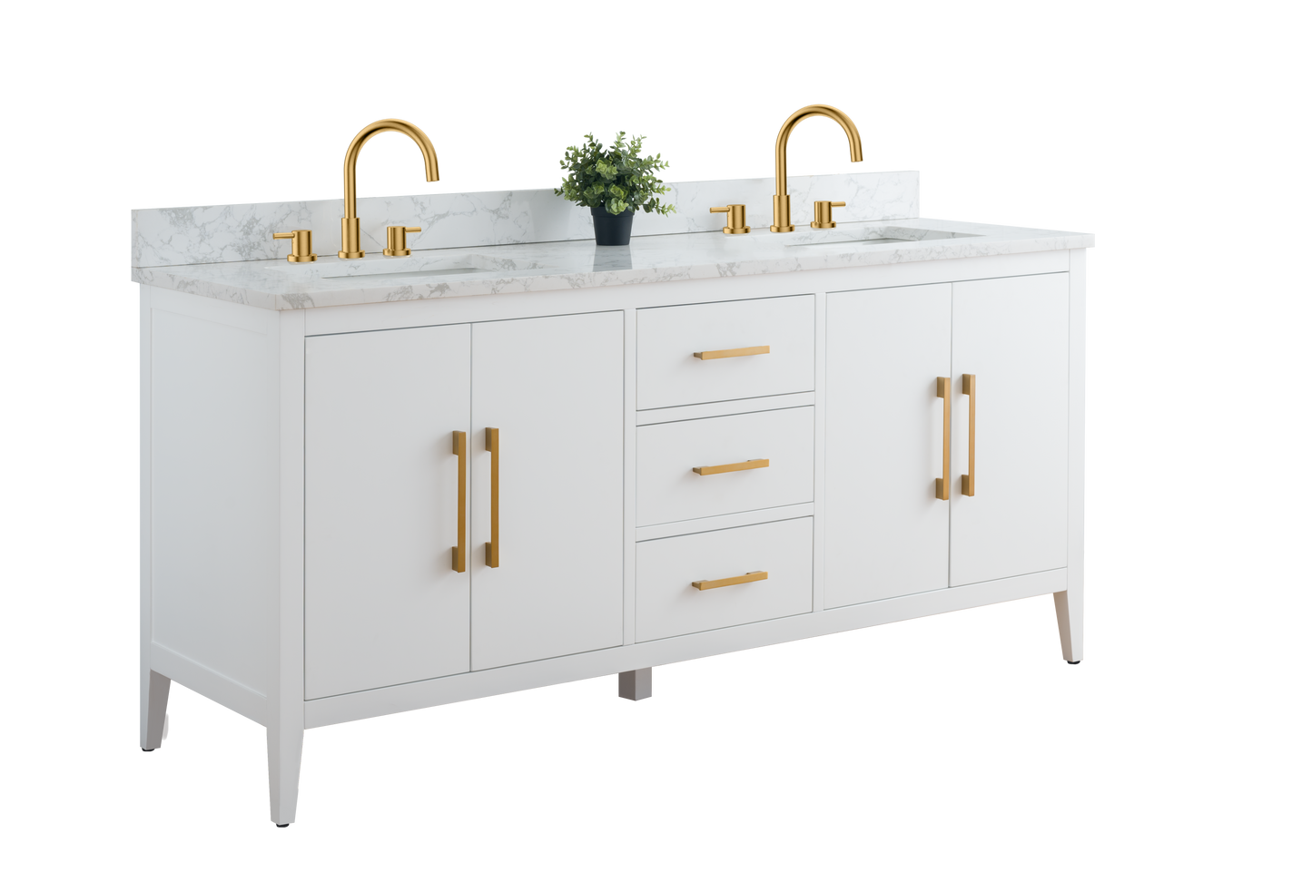 72 Inch Double Sink Bathroom Vanity in White with Marble Countertop - Vanity Art VA9072-DW