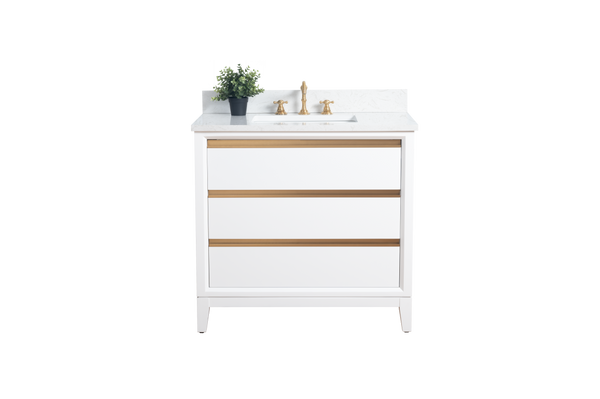 36 Inch Single Sink Bathroom Vanity in White with Marble Countertop - Vanity Art VA8036-W