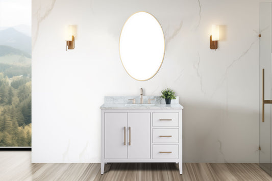 42 Inch Single Sink Bathroom Vanity in White with Marble Countertop - Vanity Art VA9042-W