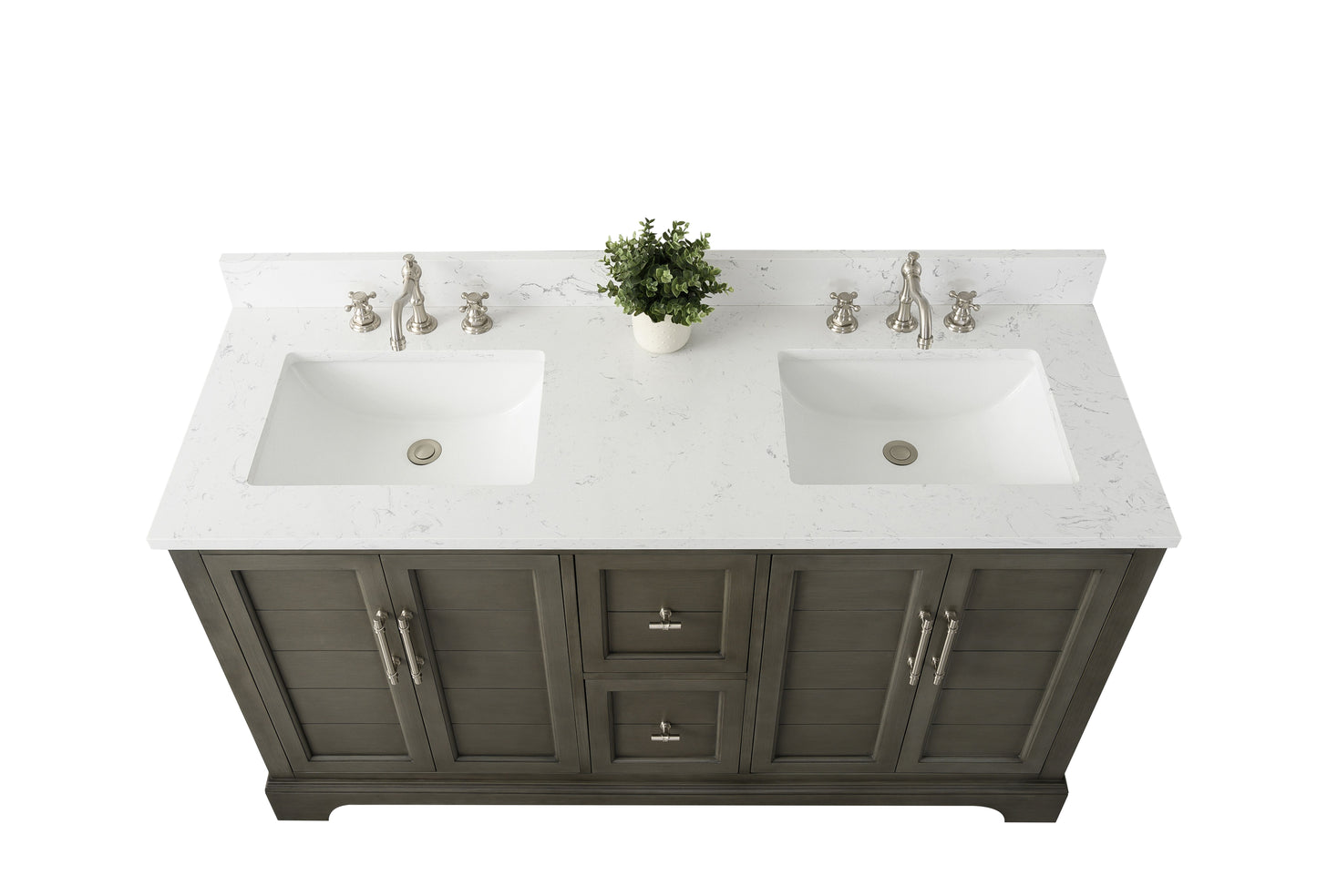 60 Inch Double Sink Bathroom Vanity in Gray with Marble Countertop & Backsplash - Vanity Art VA5060-DSG