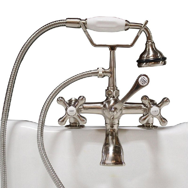 Clawfoot Tub Deck Mount Brass Faucet with Hand Held Shower - Brushed Nickel (CAM463-2-BN)