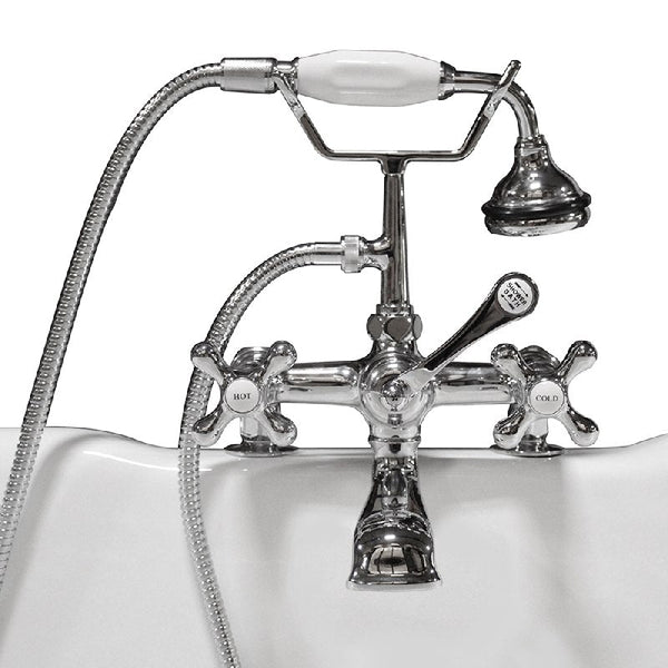 Clawfoot Tub Deck Mount Brass Faucet with Hand Held Shower - Polished Chrome (CAM463-2-CP)