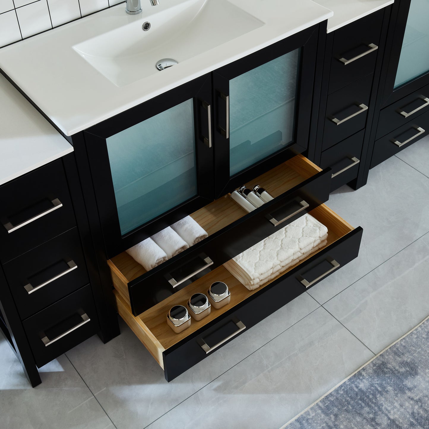 96 Inch Double Sink Bathroom Vanity in Espresso with Ceramic Countertop - Vanity Art VA3036-96E