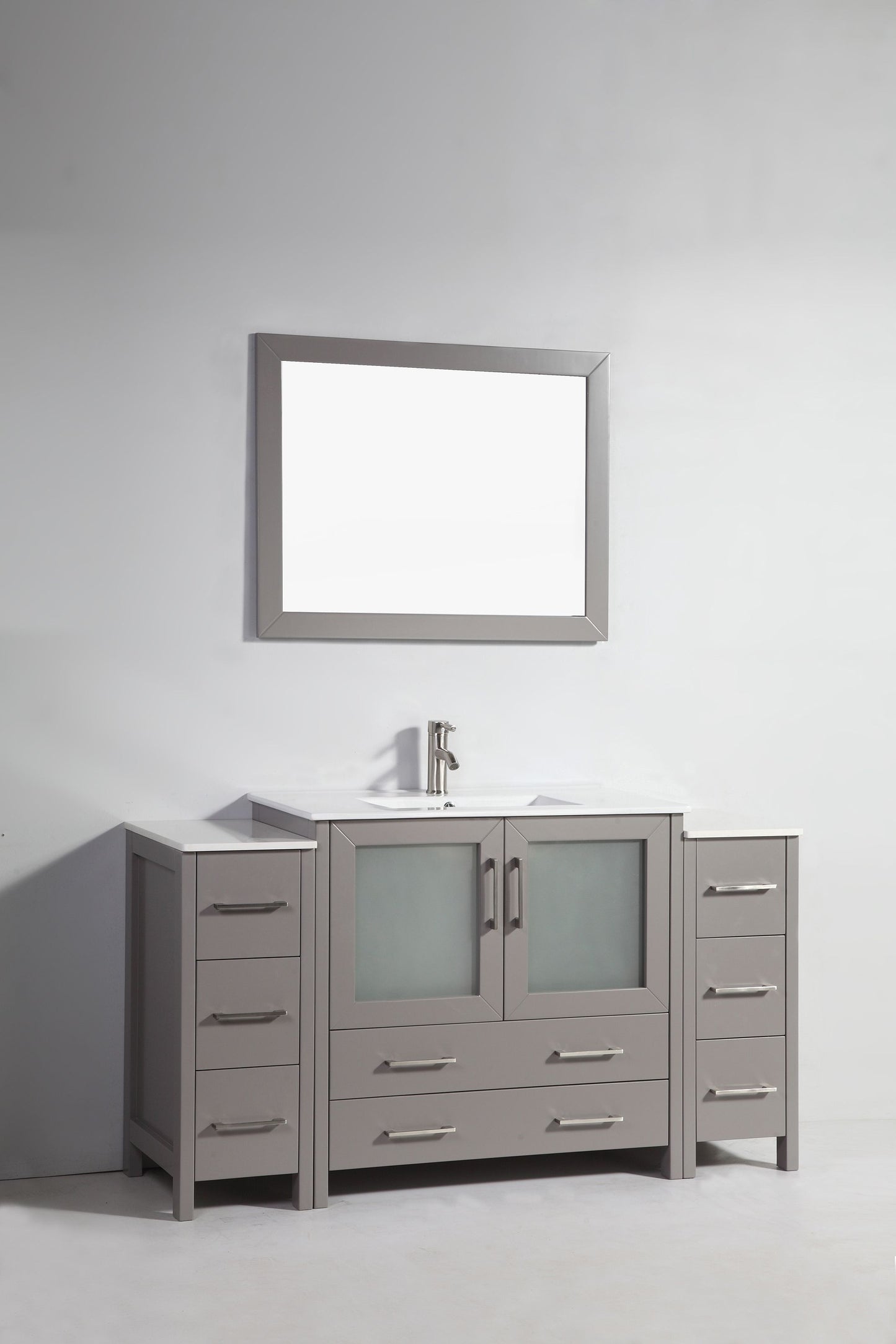 60 Inch Single Sink Bathroom Vanity in Gray with Ceramic Countertop - Vanity Art VA3036-60G