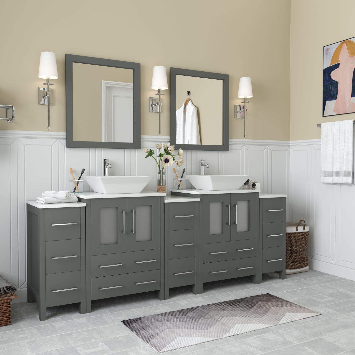 84 Inch Double Sink Bathroom Vanity in Gray with Marble Countertop - Vanity Art VA3124-84G