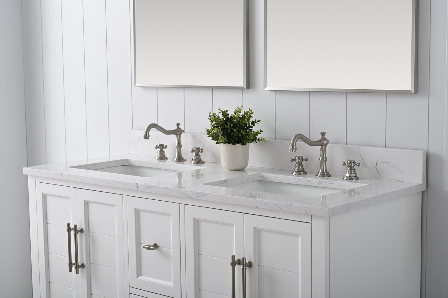 54 Inch Double Sink Bathroom Vanity in White with Marble Countertop & Backsplash - Vanity Art VA5054-W