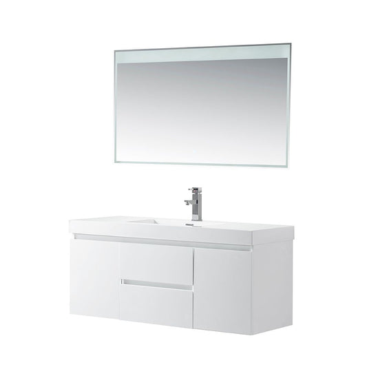 48 Inch Wall Hung Single Sink Bathroom Vanity in White with Resin Top - Vanity Art VA6048W