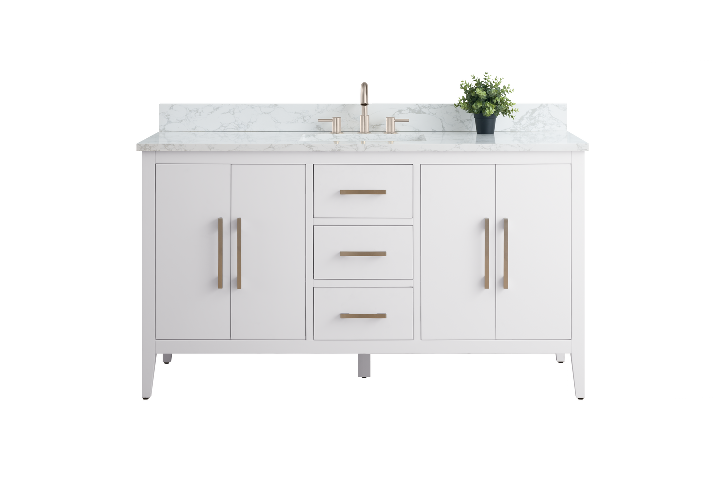 60 Inch Single Sink Bathroom Vanity in White with Marble Countertop - Vanity Art VA9060-SW