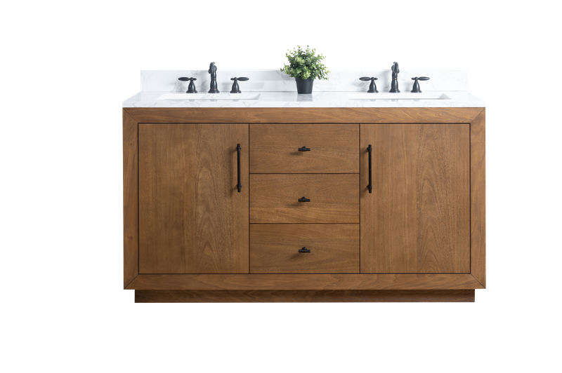 60 Inch Double Sink Bathroom Vanity in Tan with Marble Countertop - Vanity Art VA7060-DT-ET