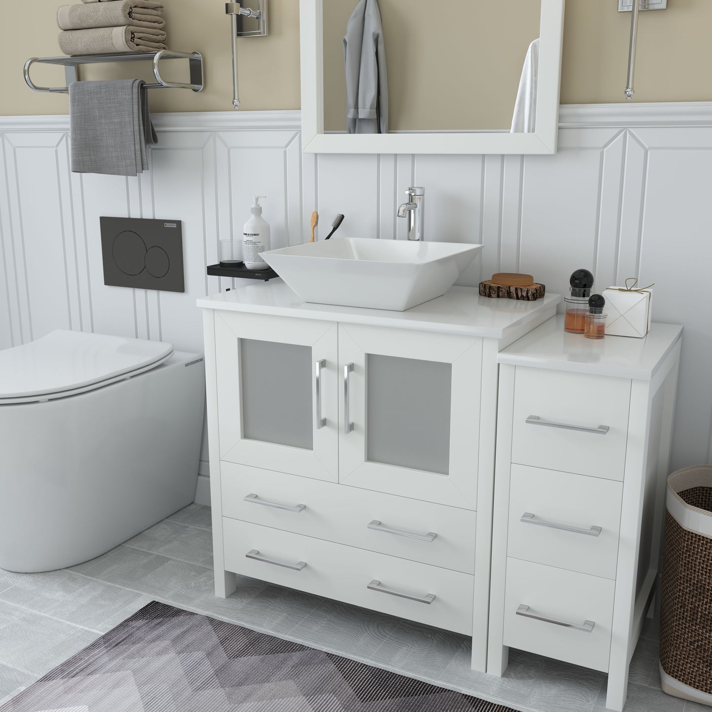 42 Inch Single Sink Bathroom Vanity in White with Marble Countertop - Vanity Art VA3130-42W