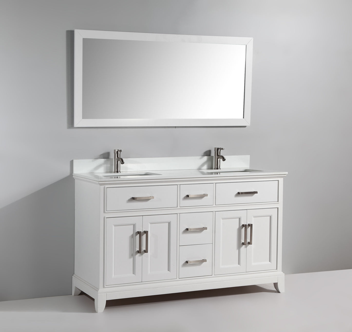 60 Inch Double Sink Bathroom Vanity in White with White Marble Countertop - Vanity Art VA1060DW