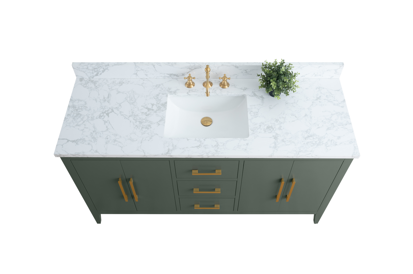 60 Inch Single Sink Bathroom Vanity in Vintage Green with Marble Countertop - Vanity Art VA9060-SVG