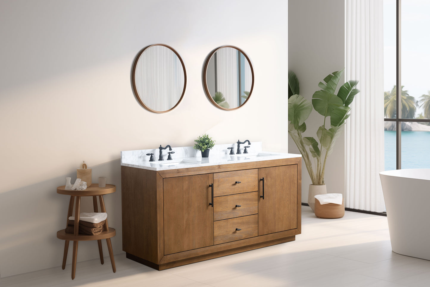 72 Inch Double Sink Bathroom Vanity in Tan with Marble Countertop - Vanity Art VA7072-DT-ET